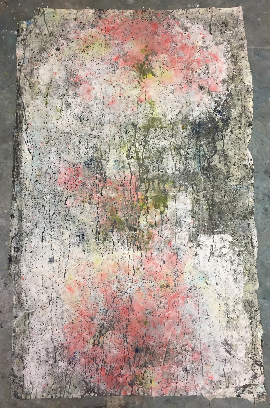 MARC FELD 2019 MEMORY TREE Huile, acrylique et pigment sur papier 100 x 60 b : 65 h cm