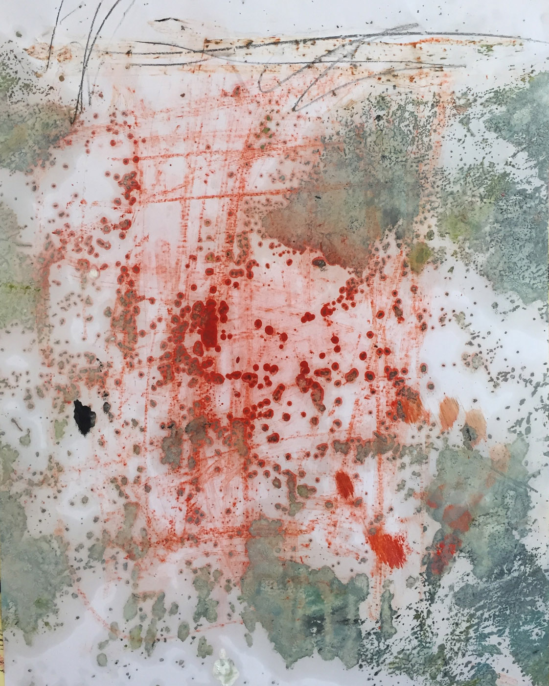 MARC FELD 2019 RED WRITING 2 Pigment, mine de plomb et huile sur papier 50 x 65 cm