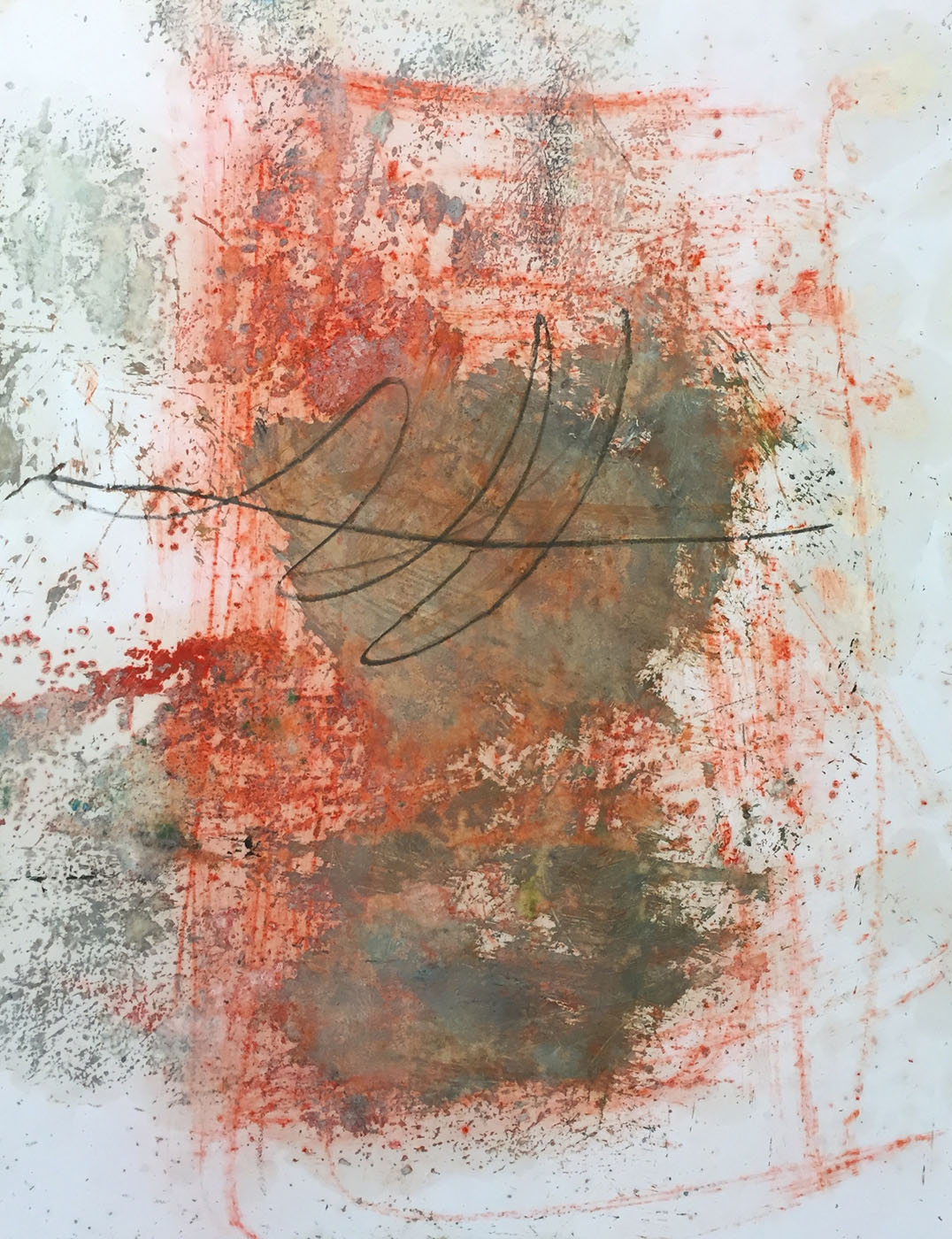 MARC FELD 2019 RED WRITING 5 Pigment, mine de plomb et huile sur papier 50 x 65 cm