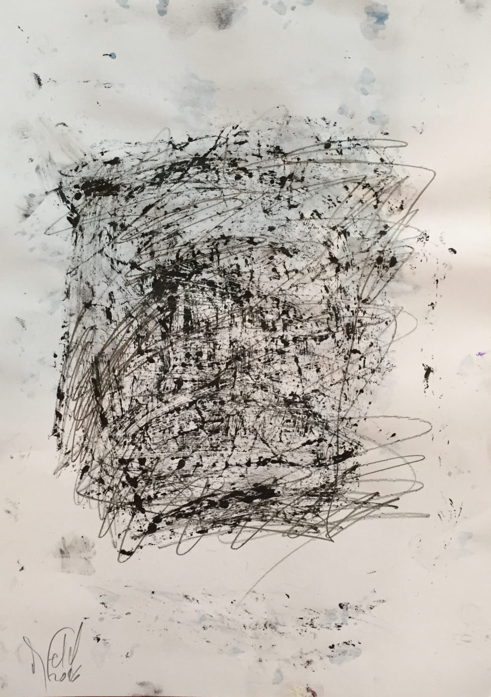 MARC FELD 2016 SECOUSSE Huile, mine de plomb et acrylique sur papier 29,7 x 21 cm