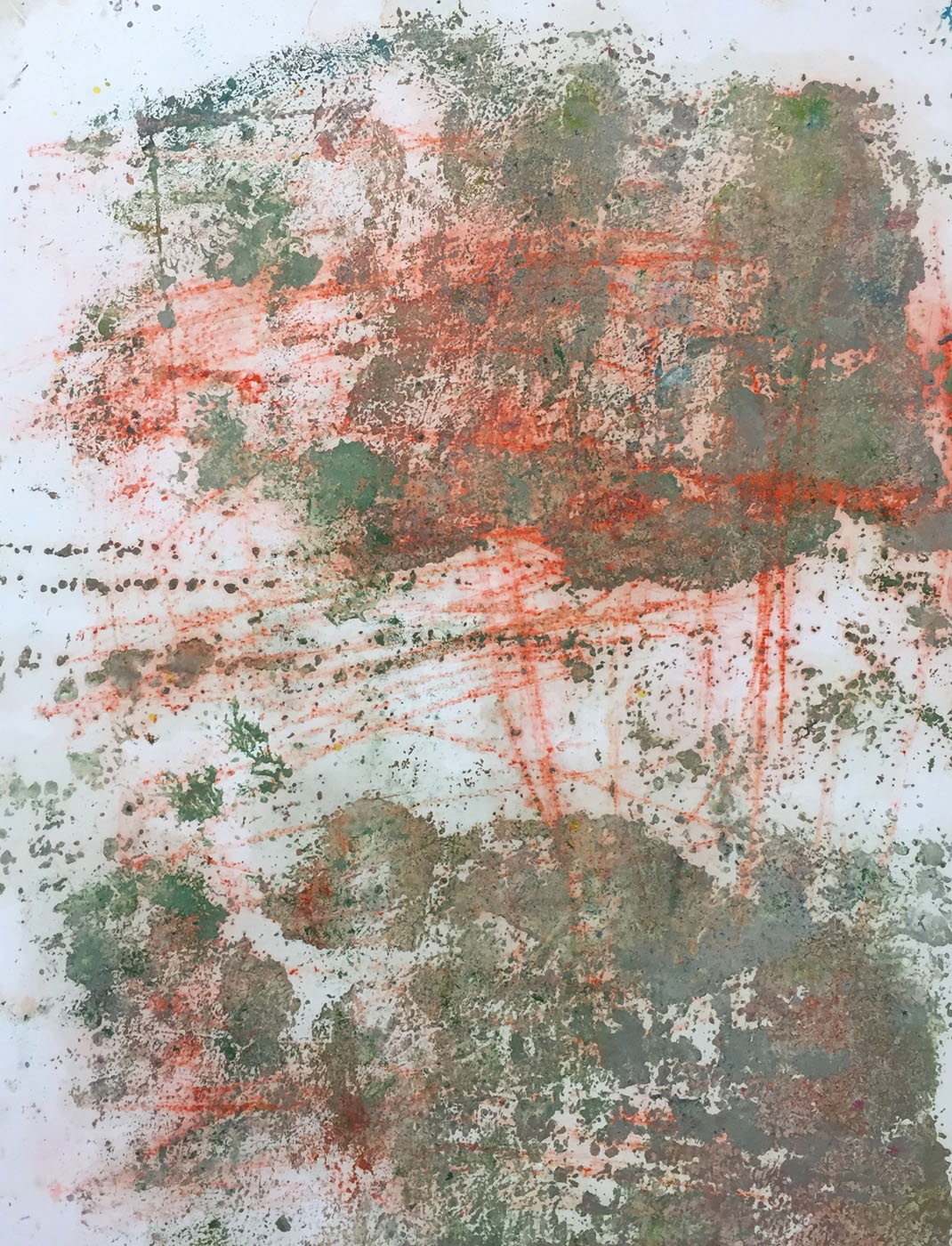 MARC FELD 2019 RED WRITING 6 Pigment et huile sur papier 50 x 65 cm